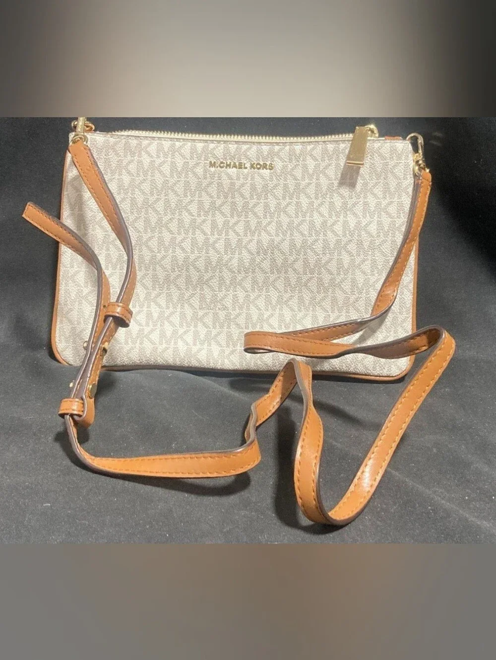 Michael Kors Cream Signature Tote with Matching Pouch and Black Cosmetic Case